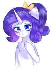 Size: 555x792 | Tagged: safe, alternate version, artist:0704jiushuang, imported from derpibooru, rarity, pony, unicorn, bow, chest fluff, female, hair bow, horn, looking at you, mare, simple background, solo, white background
