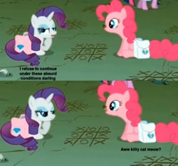 Size: 1200x1124 | Tagged: safe, edit, edited screencap, imported from derpibooru, screencap, pinkie pie, rarity, twilight sparkle, dragonshy, 2 panel comic, comic, dialogue, ed edd n eddy, tic tac toe, your ed here