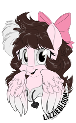 Size: 2480x4000 | Tagged: safe, artist:dormin-dim, imported from derpibooru, oc, oc only, oc:lizziebloom, pegasus, pony, bow, bust, hair bow, pegasus oc, simple background, solo, transparent background