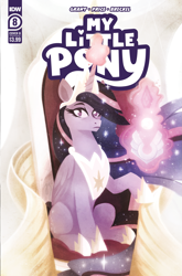 Size: 2063x3131 | Tagged: safe, artist:justasuta, idw, imported from derpibooru, twilight sparkle, alicorn, pony, the last problem, spoiler:comic, spoiler:g5comic, spoiler:g5comic08, comic cover, crown, earth pony crystal, ethereal mane, female, folded wings, frown, g5, glowing, glowing horn, high res, hoof shoes, horn, jewelry, magic, magic aura, mare, my little pony logo, official, official comic, older, older twilight, pegasus crystal, peytral, princess twilight 2.0, regalia, sitting, solo, telekinesis, text, throne, twilight sparkle (alicorn), unicorn crystal, unity crystals, wings