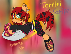 Size: 1600x1200 | Tagged: safe, artist:diankave, imported from derpibooru, oc, oc only, earth pony, pony, abstract background, clothes, ear piercing, earring, earth pony oc, female, jewelry, mare, piercing, smiling, solo