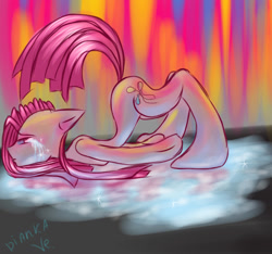 Size: 1143x1070 | Tagged: safe, artist:diankave, imported from derpibooru, pinkie pie, earth pony, semi-anthro, abstract background, crying, face down ass up, pinkamena diane pie, solo