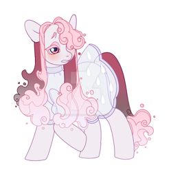 Size: 1280x1287 | Tagged: safe, artist:kusacakusaet, imported from derpibooru, oc, oc only, earth pony, pony, clothes, deviantart watermark, dress, earth pony oc, obtrusive watermark, raised hoof, simple background, watermark, white background