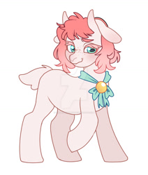 Size: 1280x1509 | Tagged: safe, artist:kusacakusaet, imported from derpibooru, oc, oc only, pony, deviantart watermark, horns, obtrusive watermark, raised hoof, simple background, smiling, solo, watermark, white background