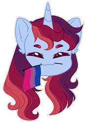 Size: 1215x1700 | Tagged: safe, artist:purplegrim40, imported from derpibooru, oc, oc only, pony, unicorn, bisexual pride flag, bust, commission, ear fluff, eyes closed, female, horn, mare, pride, pride flag, simple background, solo, transparent background, unicorn oc, ych result