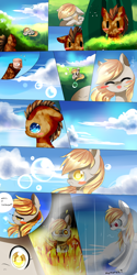 Size: 1000x2000 | Tagged: safe, artist:aquagalaxy, imported from derpibooru, derpy hooves, doctor whooves, time turner, earth pony, pegasus, pony, blushing, bubble, comic, doctorderpy, female, fire, male, shipping, straight