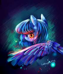 Size: 2400x2800 | Tagged: safe, artist:aquagalaxy, imported from derpibooru, princess luna, pony, bust, crying, high res, looking back, solo, wings, wrong eye color