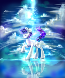 Size: 2500x3000 | Tagged: safe, artist:aquagalaxy, imported from derpibooru, oc, oc only, earth pony, pony, headphones, high res, male, reflection, solo, stallion, unshorn fetlocks, water