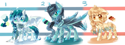 Size: 5500x2000 | Tagged: safe, artist:aquagalaxy, imported from derpibooru, oc, oc only, bat pony, earth pony, pony, adoptable, bell, bell collar, clothes, collar, high res, scarf, watermark