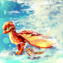 Size: 3500x3500 | Tagged: safe, artist:aquagalaxy, imported from derpibooru, oc, oc only, oc:graceful glow, dragon, pegasus, pony, duo, high res