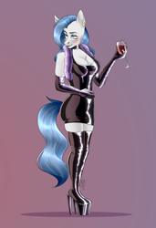 Size: 2400x3500 | Tagged: source needed, useless source url, safe, artist:coffeez, imported from derpibooru, oc, oc only, oc:lousia, anthro, earth pony, alcohol, breasts, cleavage, clothes, commission, gloves, high heels, latex, latex dress, latex gloves, latex socks, shoes, sketch, socks, wine