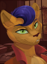 Size: 156x210 | Tagged: source needed, safe, artist:kelkessel, imported from derpibooru, capper dapperpaws, abyssinian, anthro, equestria at war mod, bust, chest fluff, clothes, green eyes, lineless, male, portrait, smiling, smirk, solo