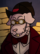Size: 156x210 | Tagged: artist needed, source needed, safe, imported from derpibooru, verko, naked mole rat, equestria at war mod, bowtie, bust, clothes, goggles, hat, portrait, smiling, smirk, solo, suit, top hat