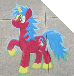 Size: 1428x1464 | Tagged: safe, alternate version, artist:malte279, imported from derpibooru, oc, oc only, pony, unicorn, chalk, chalk drawing, galacon, galacon 2022, solo, traditional art