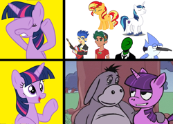 Size: 1784x1284 | Tagged: safe, imported from derpibooru, flash sentry, shining armor, sunset shimmer, timber spruce, twilight sparkle, oc, oc:anon, alicorn, human, equestria girls, eeyore, hotline bling, implied flashlight, implied incest, implied infidelity, implied lesbian, implied mordetwi, implied shiningsparkle, implied shipping, implied straight, implied sunsetsparkle, implied timbertwi, mad (tv series), mad magazine, meme, mordecai, regular show, twilight sparkle (alicorn), twiyore, winnie the pooh