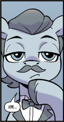 Size: 344x650 | Tagged: safe, idw, imported from derpibooru, pegasus, pony, spoiler:comic, spoiler:g5comic, spoiler:g5comic03, background pony, bowtie, clothes, costume, cropped, facial hair, g5, moustache, mr. platter