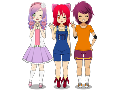 Size: 1024x768 | Tagged: safe, imported from twibooru, apple bloom, scootaloo, sweetie belle, human, equestria girls, cutie mark crusaders, humanized, image, kisekae, png, solo