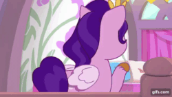 Size: 640x360 | Tagged: safe, imported from derpibooru, screencap, pipp petals, pegasus, pony, spoiler:g5, spoiler:my little pony: tell your tale, spoiler:tyts01e21, animated, female, g5, headband, jewelry, mare, my bananas, my little pony: tell your tale, regalia, solo