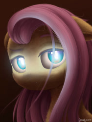 Size: 774x1032 | Tagged: safe, artist:symbianl, imported from derpibooru, fluttershy, pegasus, pony, cute, female, glow, glowing eyes, mare, shyabetes, solo