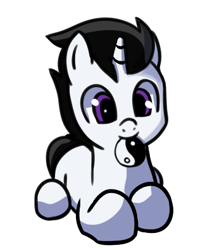 Size: 324x396 | Tagged: safe, artist:neuro, imported from derpibooru, oc, oc only, pony, unicorn, lying down, male, mouth hold, pony oc, prone, simple background, smiling, solo, stallion, transparent background, yin-yang