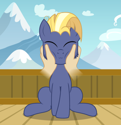 Size: 1963x2035 | Tagged: safe, artist:badumsquish, derpibooru exclusive, imported from derpibooru, star tracker, earth pony, human, pony, once upon a zeppelin, season 7, :3, airship, cheek fluff, cheek rub, cheek squish, cloud, cute, disembodied hand, eyes closed, fog, freckles, hand, human on pony petting, male, mountain, mountain range, offscreen character, offscreen human, petting, pov, show accurate, sky, smiling, solo, squishy cheeks, stallion, trackerbetes, zeppelin