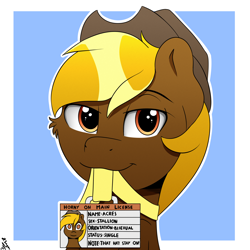 Size: 2000x2000 | Tagged: safe, artist:h3nger, imported from derpibooru, oc, oc:acres, pony, cowboy hat, hat, horny on main, male, smiling, smirk, solo, stallion