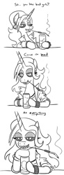 Size: 433x1179 | Tagged: safe, artist:jargon scott, imported from derpibooru, oc, oc only, oc:dyx, alicorn, pony, bad girl, bedroom eyes, beer can, black and white, cigarette, cigarette holder, clothes, comic, dialogue, ear piercing, earring, eyeshadow, female, grayscale, grin, hooped earrings, innuendo, jacket, jewelry, lipstick, looking at you, makeup, mare, meme, monochrome, older, older dyx, pickup lines, piercing, sharp teeth, simple background, smiling, smiling at you, smoking, solo, studded bracelet, talking to viewer, teeth, white background