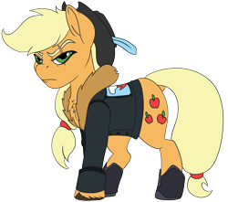 Size: 3388x3000 | Tagged: safe, alternate version, artist:brainiac, imported from derpibooru, applejack, earth pony, pony, angry, clothes, feather, female, grumpy, hat, implied appledash, implied lesbian, implied rainbow dash, implied shipping, mare, scar, simple background, solo, transparent background