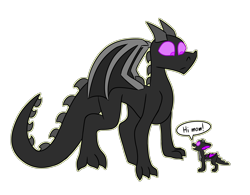 Size: 3200x2500 | Tagged: safe, artist:grandfinaleart, imported from derpibooru, oc, oc only, oc:coal, dragon, colored sclera, digital art, dragon oc, dragoness, enderdragon, fangs, female, folded wings, horns, minecraft, non-pony oc, purple eyes, simple background, smiling, spread wings, transparent background, wings