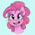 Size: 1029x1029 | Tagged: safe, artist:smirk, imported from derpibooru, pinkie pie, blue background, bust, colored sketch, ponk, simple background, solo