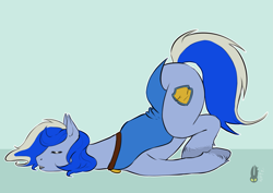 Size: 2039x1446 | Tagged: safe, artist:natt333, imported from derpibooru, oc, oc:frosty soul, earth pony, pony, commissioner:addy lovestar, face down ass up, male, solo, stallion, unconscious