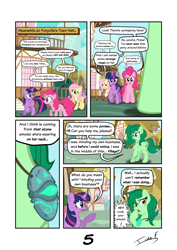 Size: 2481x3508 | Tagged: safe, artist:daafroman, artist:estories, artist:memprices, artist:zacatron94, imported from derpibooru, fluttershy, pinkie pie, twilight sparkle, wallflower blush, alicorn, earth pony, pegasus, pony, comic:where does magic come from?, comic, dialogue, female, high res, memory stone, ponyville, speech bubble, text, town hall, twilight sparkle (alicorn)