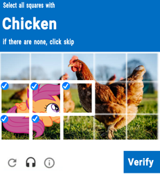 Size: 1664x1800 | Tagged: safe, artist:petalfluff, edit, editor:dematrix-edit, imported from derpibooru, scootaloo, bird, chicken, pegasus, pony, ai failure, captcha, cowering, female, filly, foal, grid, irl, irl chicken, lying down, meme, photo, prone, scootachicken, text
