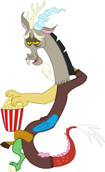 Size: 432x706 | Tagged: safe, artist:herrmyrddin, imported from derpibooru, discord, draconequus, the return of harmony, crossed legs, food, male, popcorn, simple background, solo, transparent background, vector