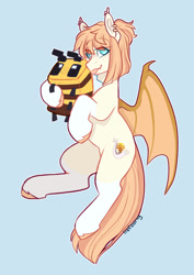 Size: 753x1061 | Tagged: safe, artist:liefsong, imported from derpibooru, oc, oc:honey milk, bat pony, bee, insect, pony, minecraft, plushie, simple background, solo, unshorn fetlocks