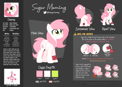 Size: 4200x3000 | Tagged: safe, artist:sugar morning, imported from derpibooru, oc, oc only, oc:sugar morning, pegasus, pony, butt, chibi, female, mare, plot, reference sheet, show accurate, smiling, solo, standing, text