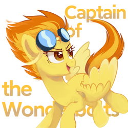 Size: 1200x1200 | Tagged: safe, artist:starfallmoonlight, imported from derpibooru, spitfire, pegasus, pony, female, flying, goggles, mare, open mouth, open smile, simple background, smiling, solo, spread wings, white background, wings, wonderbolts