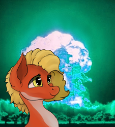 Size: 2420x2680 | Tagged: safe, artist:aquamuro, imported from derpibooru, oc, oc only, oc:posada, seapony (g4), equestria at war mod, bust, colored sketch, fanart, female, happy, mare, nuclear explosion, nuclear weapon, portrait, proud, seapony oc, sketch, smiling, thousand yard stare, weapon, yellow eyes, yellow mane
