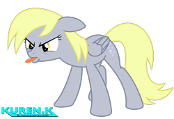 Size: 1900x1301 | Tagged: safe, artist:kuren247, imported from derpibooru, derpy hooves, pegasus, pony, angry, cute, female, full body, mare, raspberry, show accurate, signature, simple background, solo, tongue out, transparent background, vector