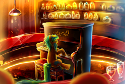 Size: 3000x2000 | Tagged: safe, artist:aquagalaxy, imported from derpibooru, oc, oc only, earth pony, pony, bar, beard, facial hair, high res, musical instrument, piano, solo