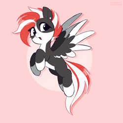 Size: 2320x2320 | Tagged: safe, artist:syrupyyy, imported from derpibooru, oc, oc only, oc:cloudtaffy, pegasus, pony, blank flank, female, flying, pride, pride flag, solo, trans female, transgender, transgender pride flag