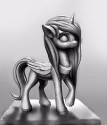 Size: 3864x4511 | Tagged: safe, artist:sceathlet, imported from derpibooru, alicorn, pony, monochrome, solo, statue