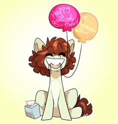 Size: 1945x2048 | Tagged: safe, artist:crookedbeetles, imported from derpibooru, oc, oc only, earth pony, pony, balloon, mouth hold, solo