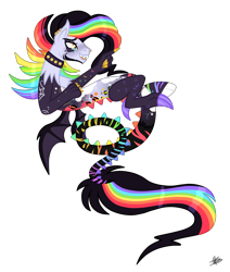 Size: 3786x4473 | Tagged: safe, artist:princessmoonsilver, imported from derpibooru, oc, oc only, oc:cosmic mayhem, draconequus, bat wings, draconequus oc, ear piercing, earring, jewelry, multicolored hair, piercing, rainbow hair, rainbow tail, simple background, solo, tail, transparent background, wings