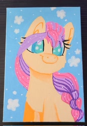 Size: 1417x2048 | Tagged: safe, artist:lbrcloud, imported from derpibooru, part of a set, sunny starscout, earth pony, pony, bust, colored pupils, cute, female, g5, mare, portrait, smiling, solo, sparkles, stars, sunnybetes, traditional art