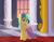 Size: 323x251 | Tagged: safe, artist:truthormare, sunshower raindrops, pegasus, blushing, canterlot, canterlot castle, carpet, clothes, dress, female, flower, flower in hair, gala, gala dress, indoors, jewelry, looking at you, mare, necklace, red carpet, solo, standing, sunset, window