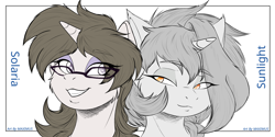 Size: 3000x1500 | Tagged: safe, artist:maximus, imported from derpibooru, oc, oc only, oc:solaria, oc:sunlight stellaris, unicorn, couple, duo, glasses