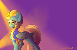 Size: 3800x2500 | Tagged: safe, artist:skitsniga, artist:tyleks, imported from derpibooru, lightning dust, pegasus, pony, collaboration, female, mare, simple background, solo, wonderbolts