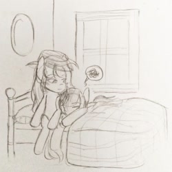 Size: 640x640 | Tagged: safe, artist:snowzaaah, imported from derpibooru, applejack, rainbow dash, earth pony, pegasus, pony, appledash, appledashdailydoodles, doodle, female, lesbian, monochrome, pencil drawing, shipping, sketch, sleepy, traditional art