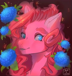 Size: 3895x4093 | Tagged: safe, artist:jaynsparkle, imported from derpibooru, pinkie pie, earth pony, pony, bust, female, flower, mare, smiling, solo